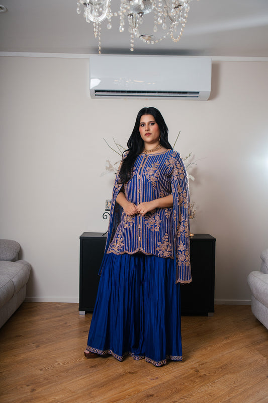 Crepe Georgette Suit with Gharara Sleeves & Hand Embroidery