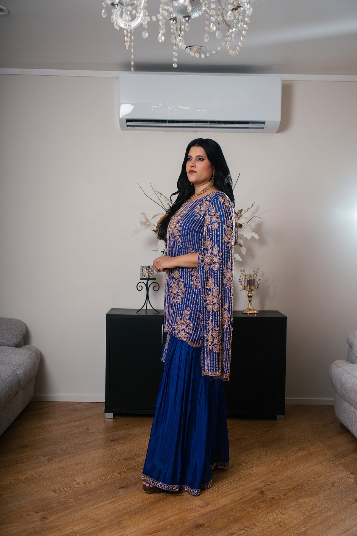 Crepe Georgette Suit with Gharara Sleeves & Hand Embroidery
