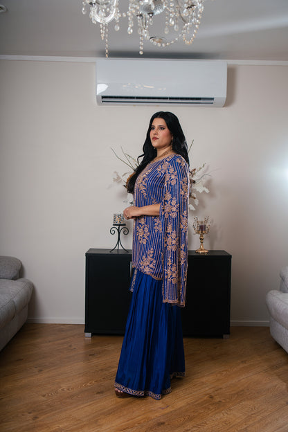Crepe Georgette Suit with Gharara Sleeves & Hand Embroidery