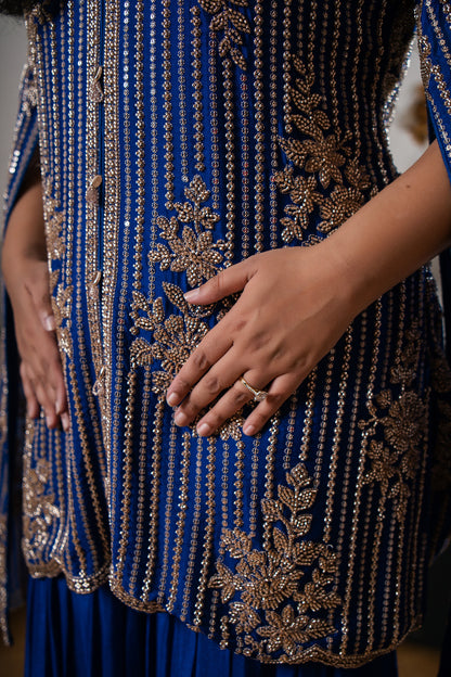 Crepe Georgette Suit with Gharara Sleeves & Hand Embroidery