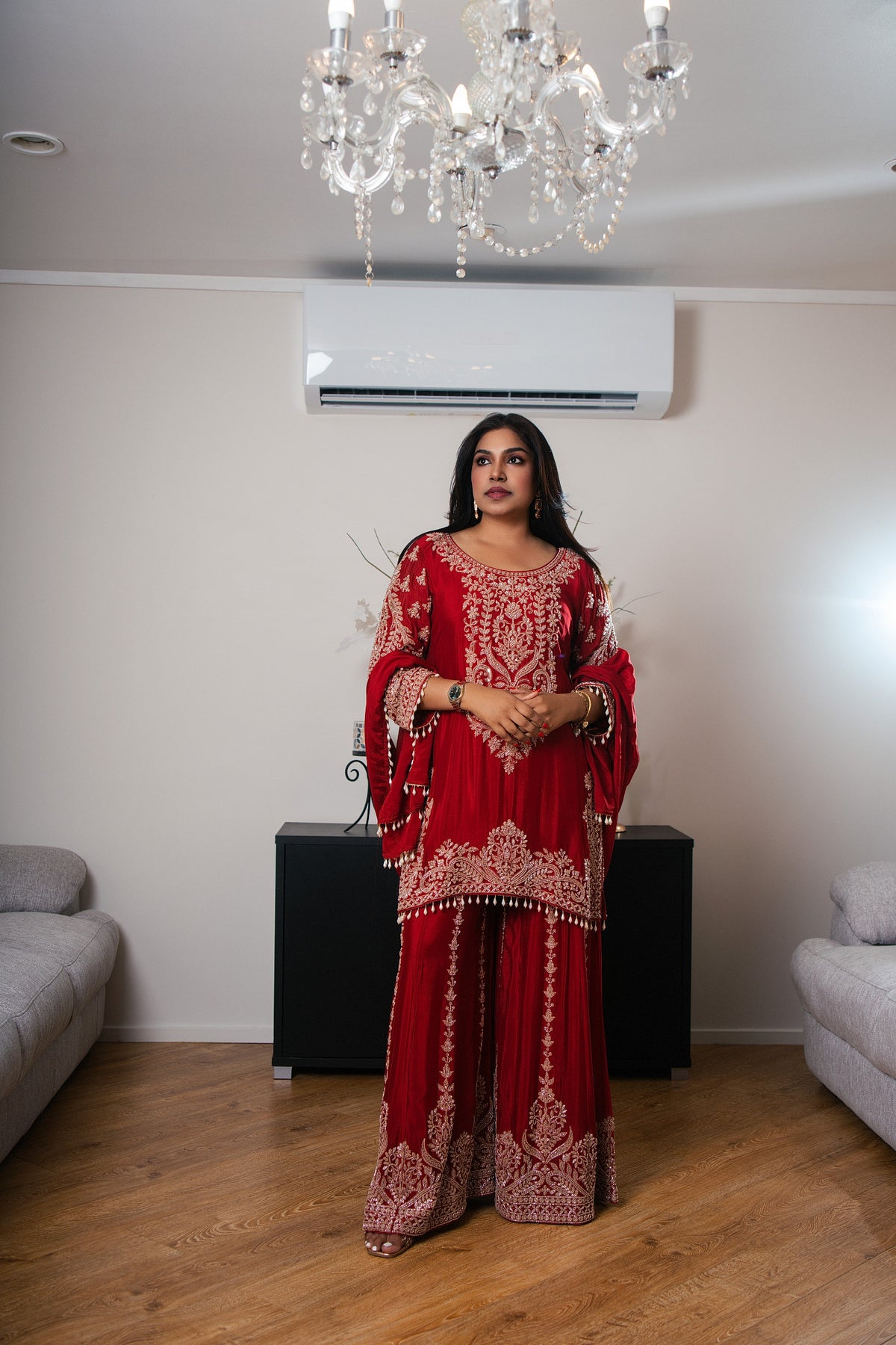 Crepe Georgette Suit with Hand Bead Work & Embroidered Gharara