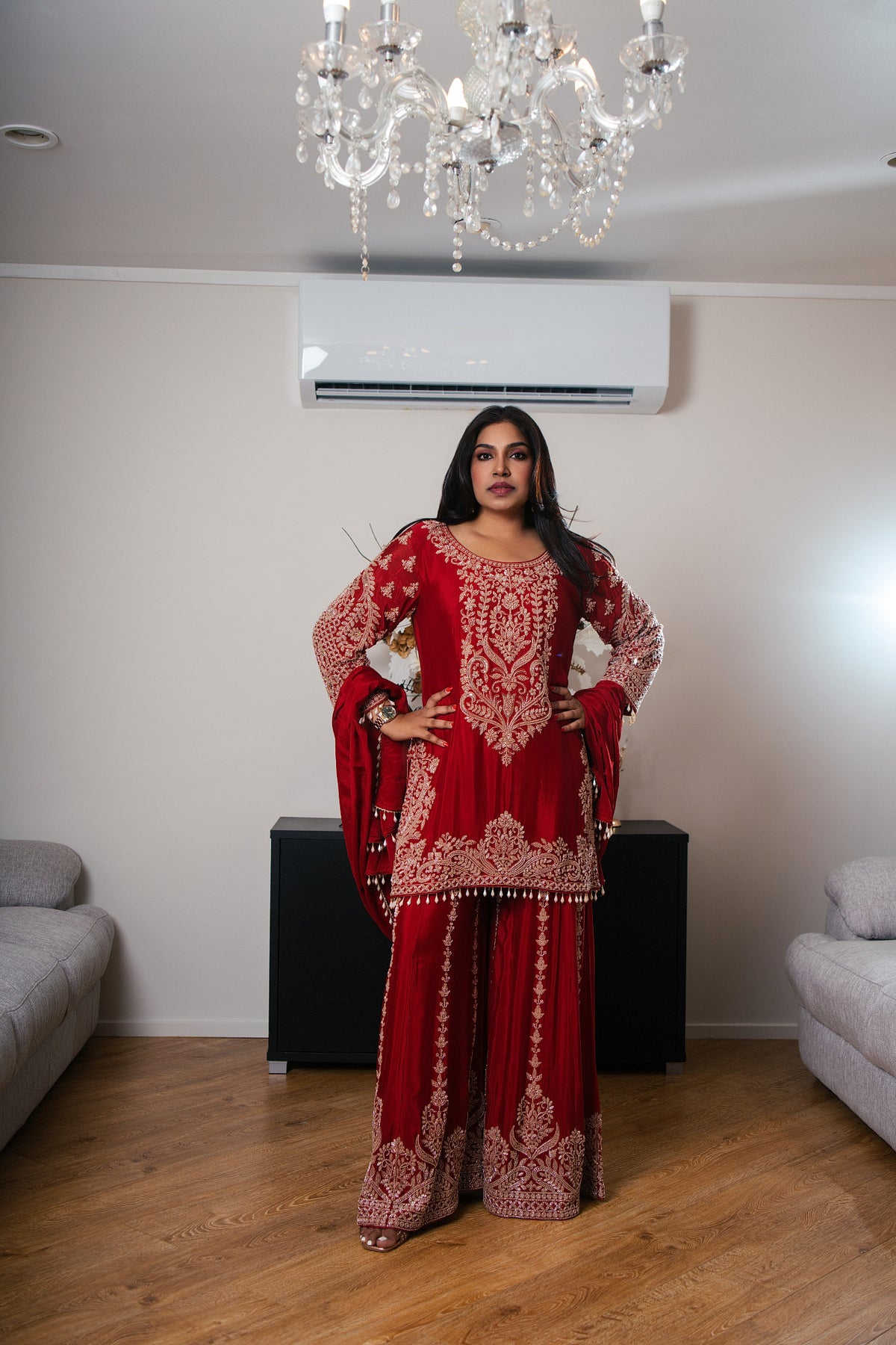Crepe Georgette Suit with Hand Bead Work & Embroidered Gharara