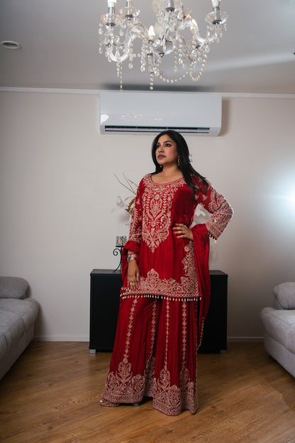 Crepe Georgette Suit with Hand Bead Work & Embroidered Gharara