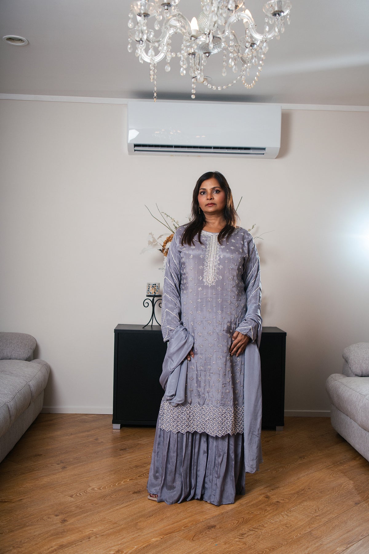 Crepe Chinon Gharara Set with Sequin & Pearl Work