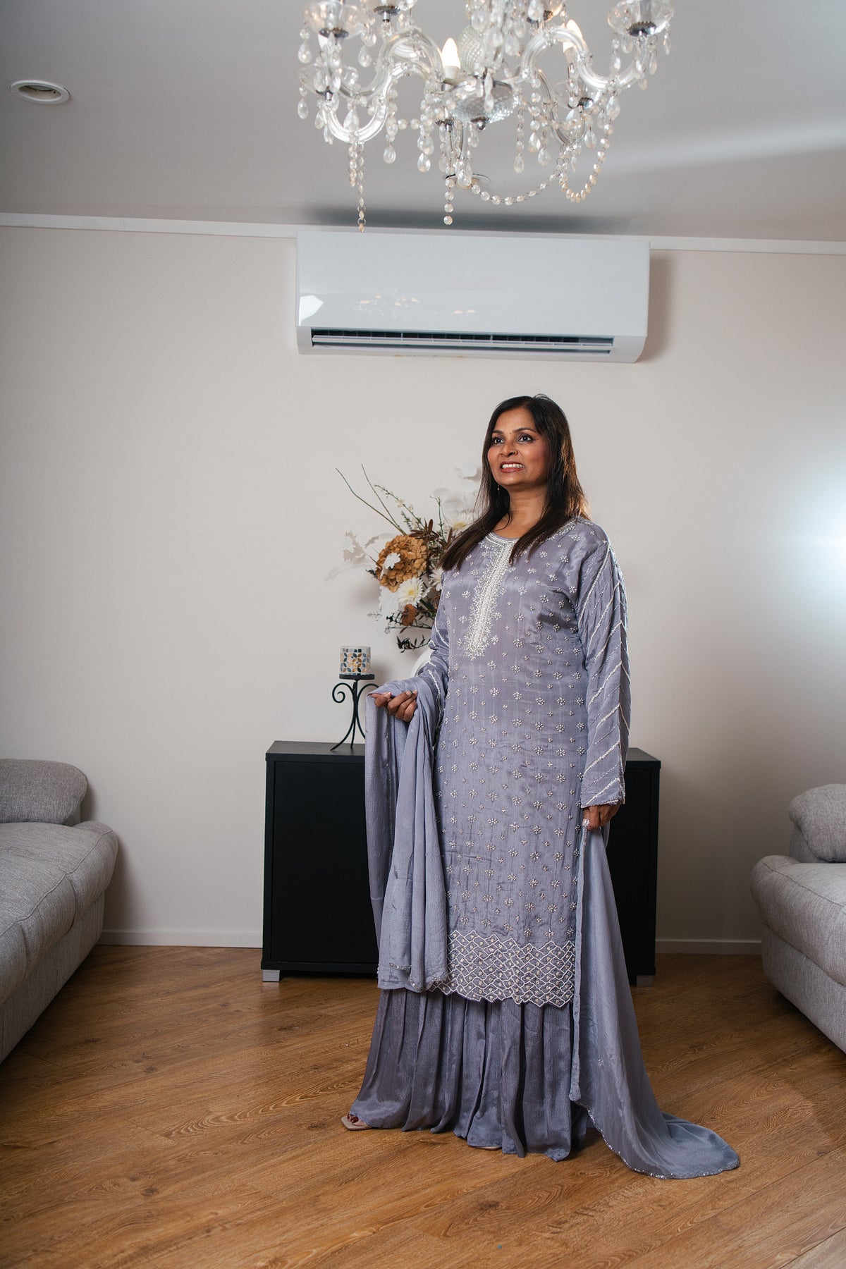 Crepe Chinon Gharara Set with Sequin & Pearl Work