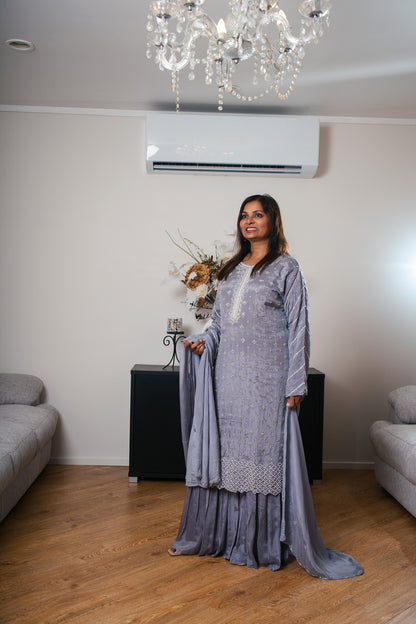 Crepe Chinon Gharara Set with Sequin & Pearl Work