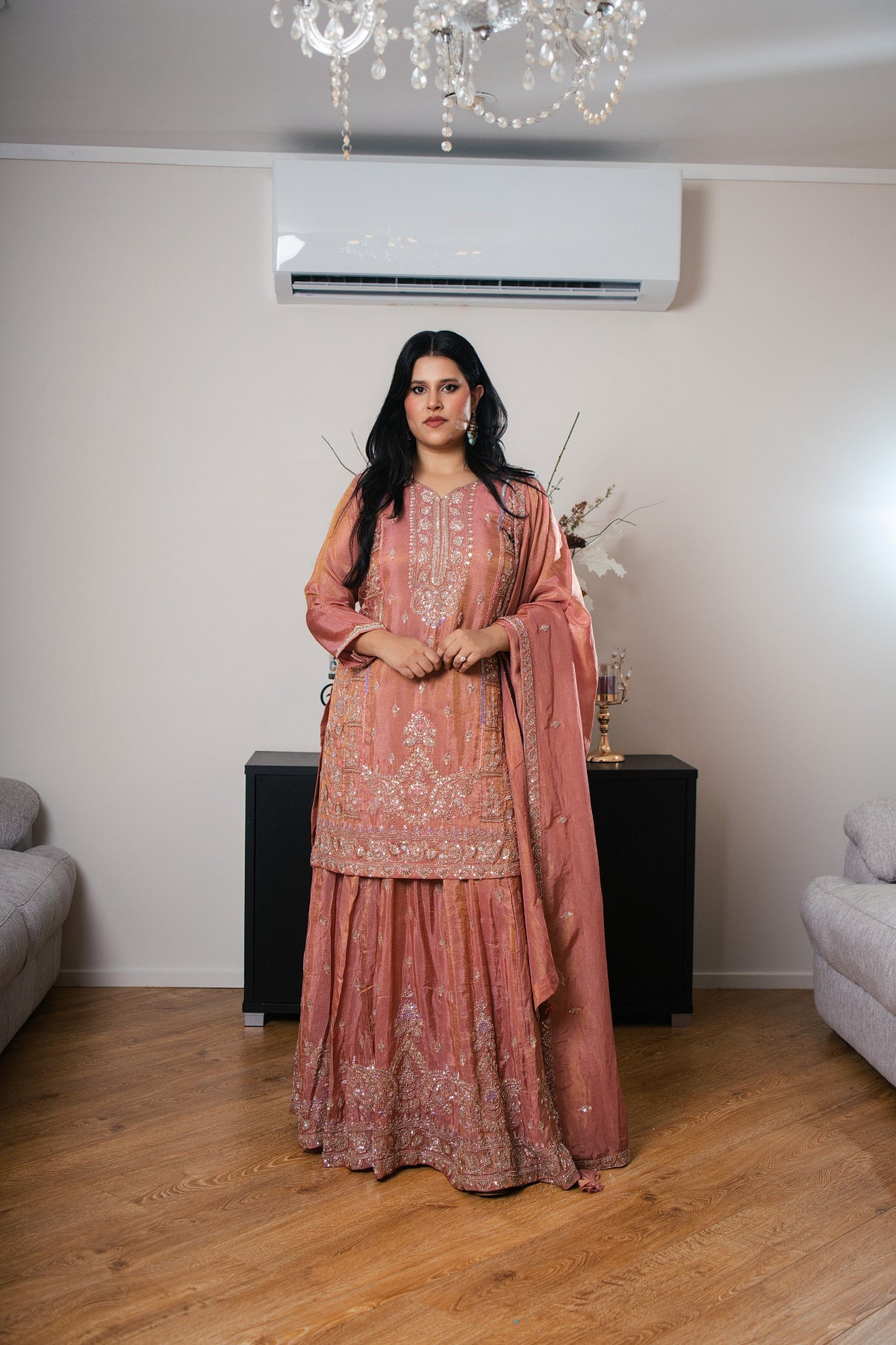 Dusty Rose Lehenga Set with Sequin, Pearl & Nikki Work