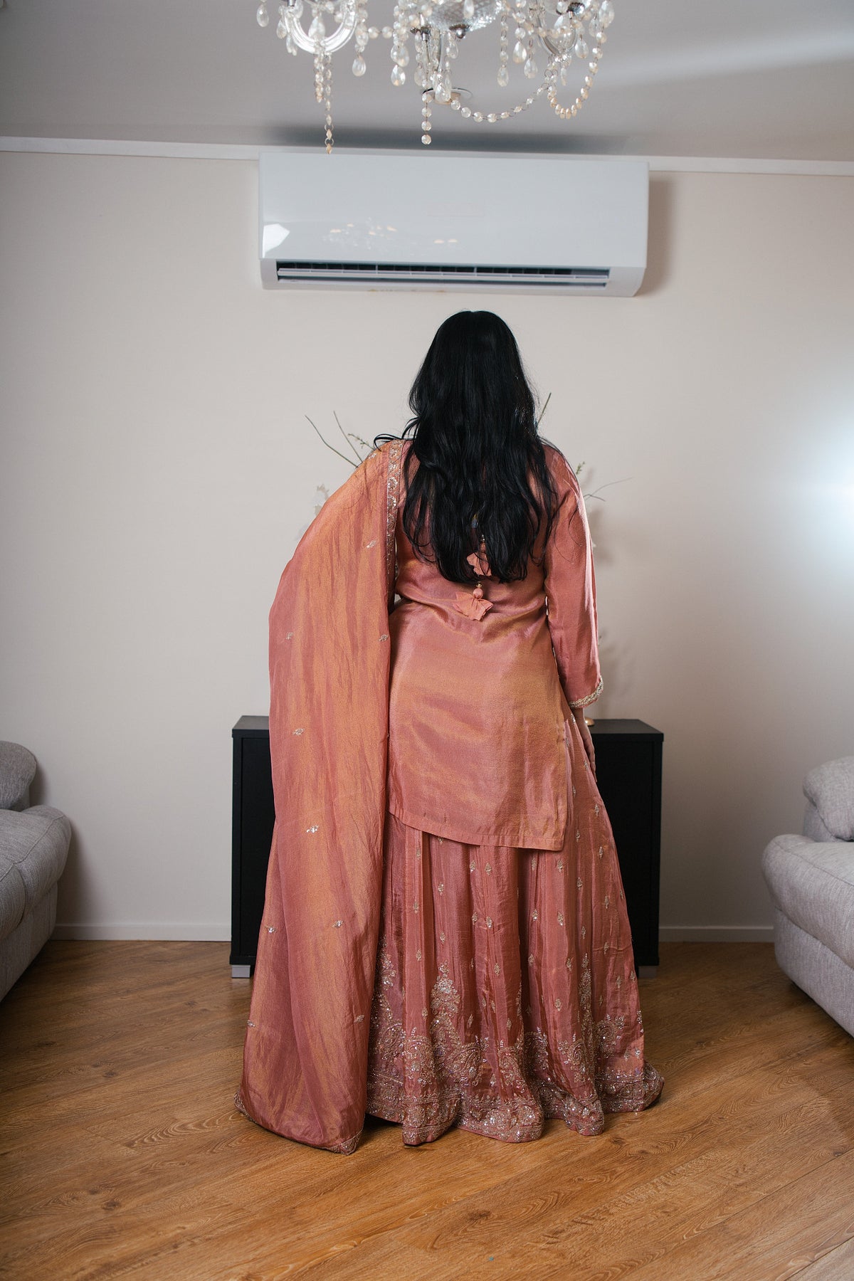 Dusty Rose Lehenga Set with Sequin, Pearl & Nikki Work