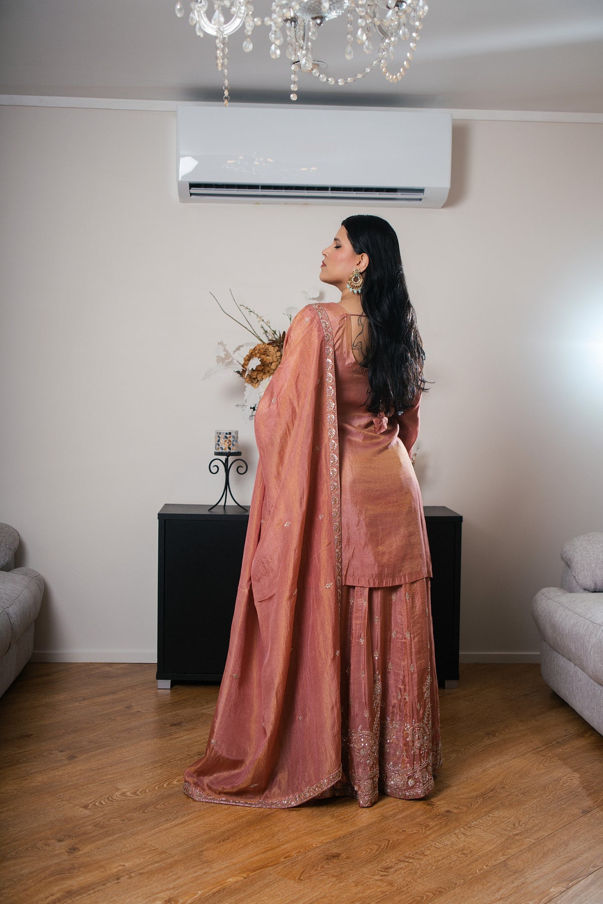 Dusty Rose Lehenga Set with Sequin, Pearl & Nikki Work