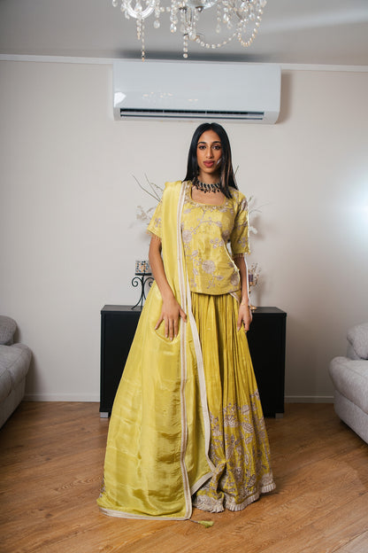 Crepe Chinon Lehenga with Printed Hand Work