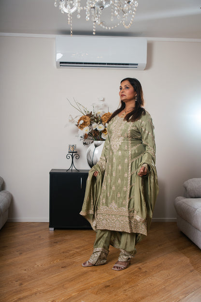Crepe Suit with Hand-Embroidered Pants & Dupatta