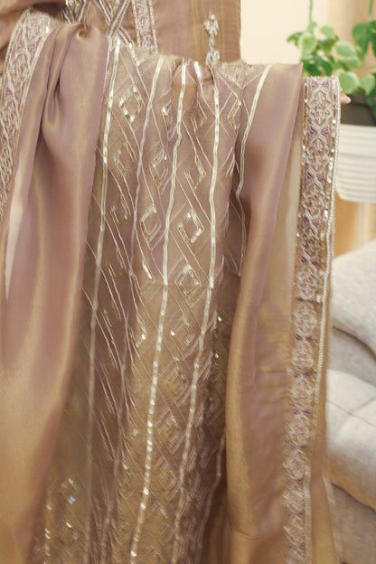 Mauve Tissue Suit with Pearl Work & Furshi Salwar